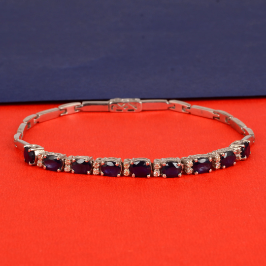 Natural Sapphire Bracelet - 925 Sterling Silver - September Birthstone Bracelet - Silver Bracelet - Sapphire Kadda - Gift for Her