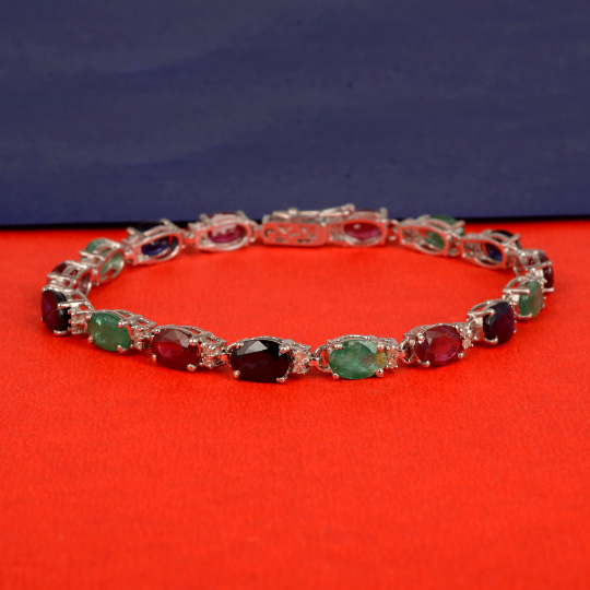Natural Sapphire Bracelet - 925 Sterling Silver - September Birthstone - Silver Bracelet - Ruby Bracelet - Emerald Bracelet - Gift for Her